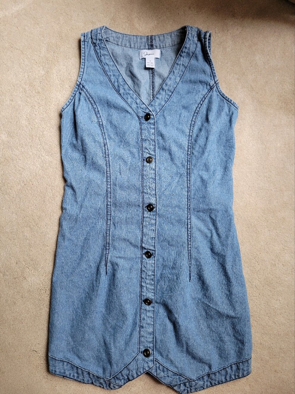 Japna Light Blue Sleeveless Denim Button-Front midi Dress